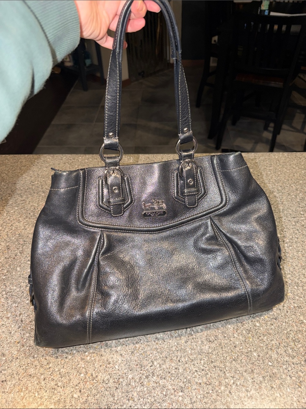 Coach Madison Carryall Black Leather Tote Bag - Classic Shoulder Satchel